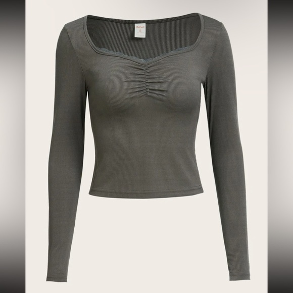 ROMWE Solid Ruched Tee Dark Grey Small - Picture 1 of 4